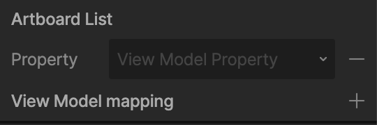 选中 Artboard List 后检查器中显示的 View Model 属性选择器